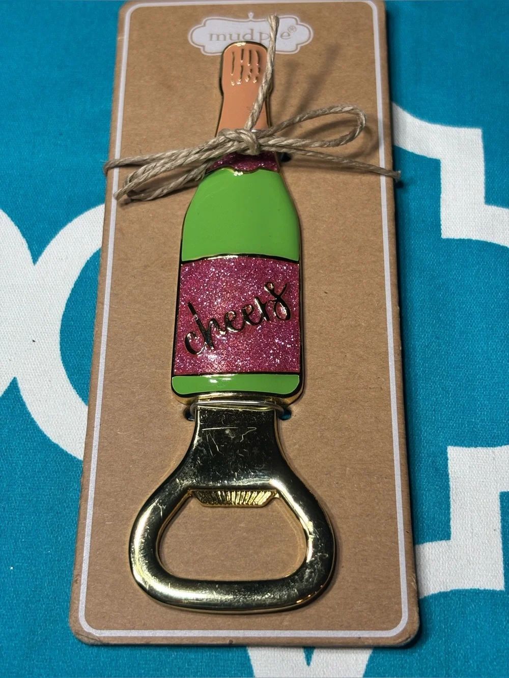 New Mudpie 'Cheers' Bottle Opener - Green & Pink Glitter
